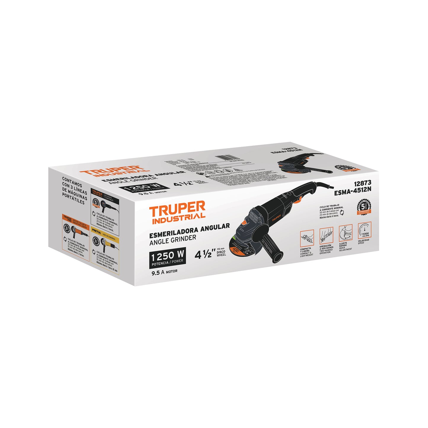Esmeriladora 4 1/2 pulg, 1,250 W truper industrial