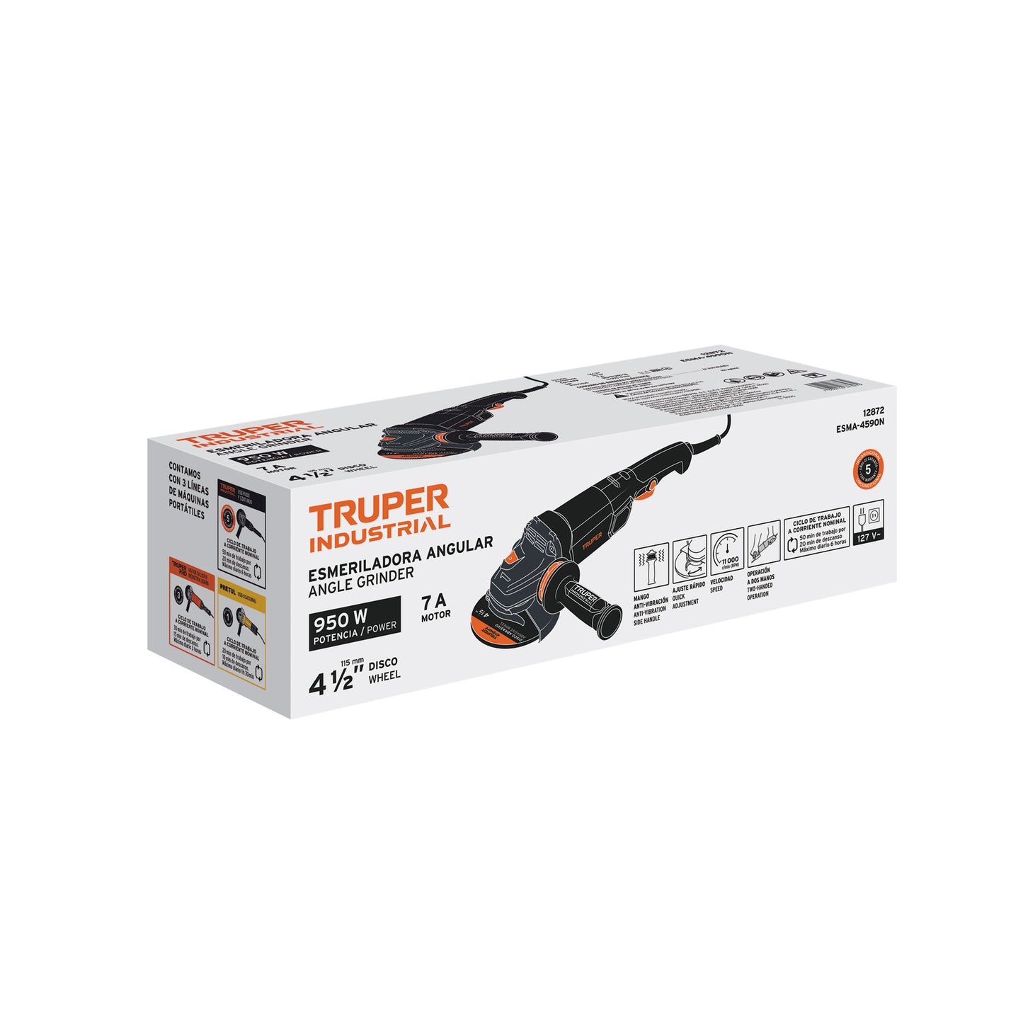 Esmeriladora 4 1/2 pulg, 950 W truper industrial