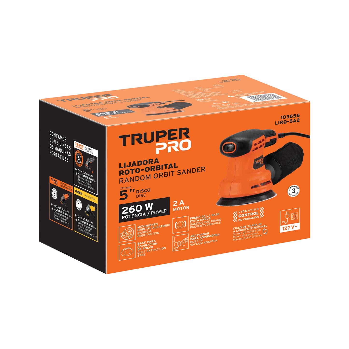Lijadora roto-orbital 5 pulg, 260 W truper pro