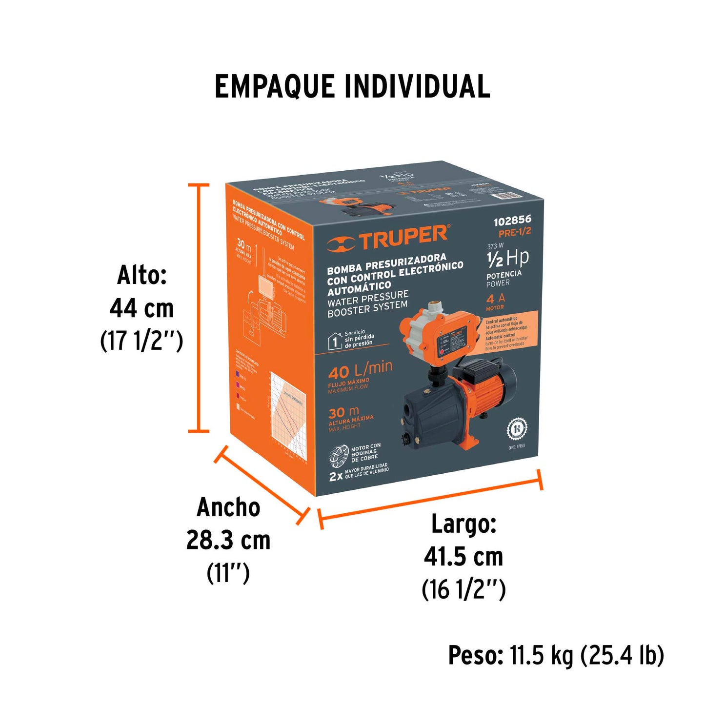 Bomba presurizadora jet hierro 1/2 HP con control, TRUPER