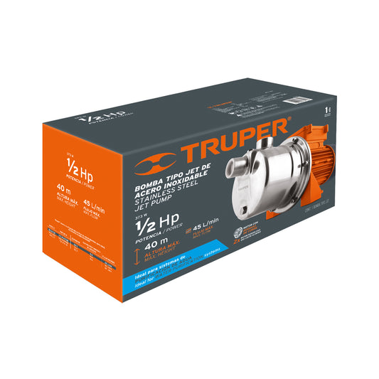 Bomba tipo jet, cabezal de acero inoxidable, 1/2 HP, TRUPER
