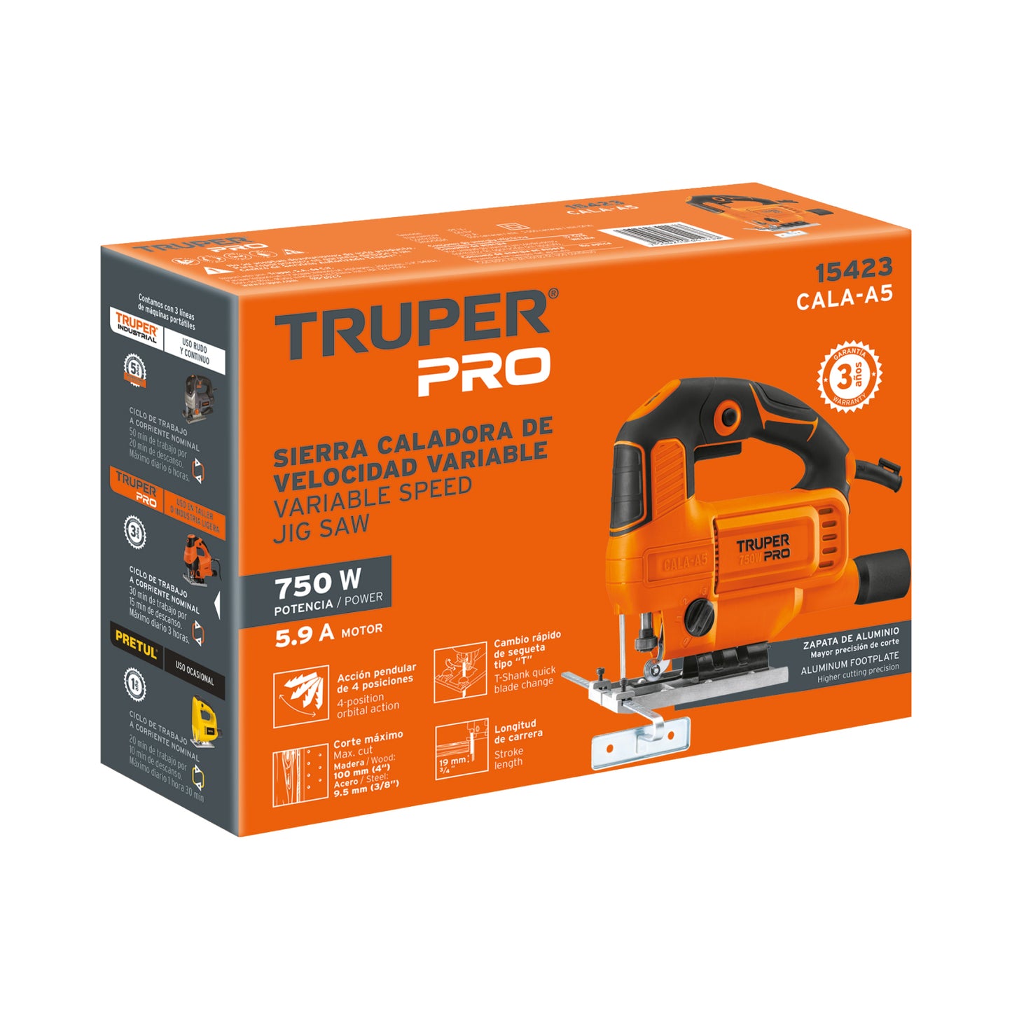Sierra caladora de velocidad variable, 750 W truper pro