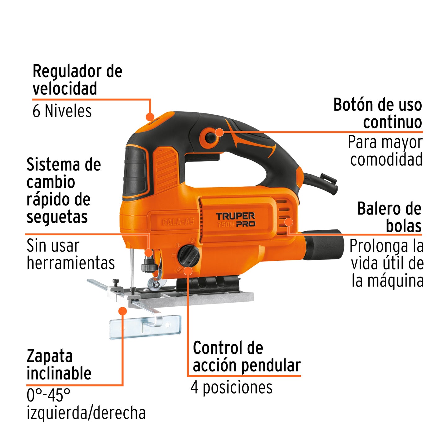 Sierra caladora de velocidad variable, 750 W truper pro