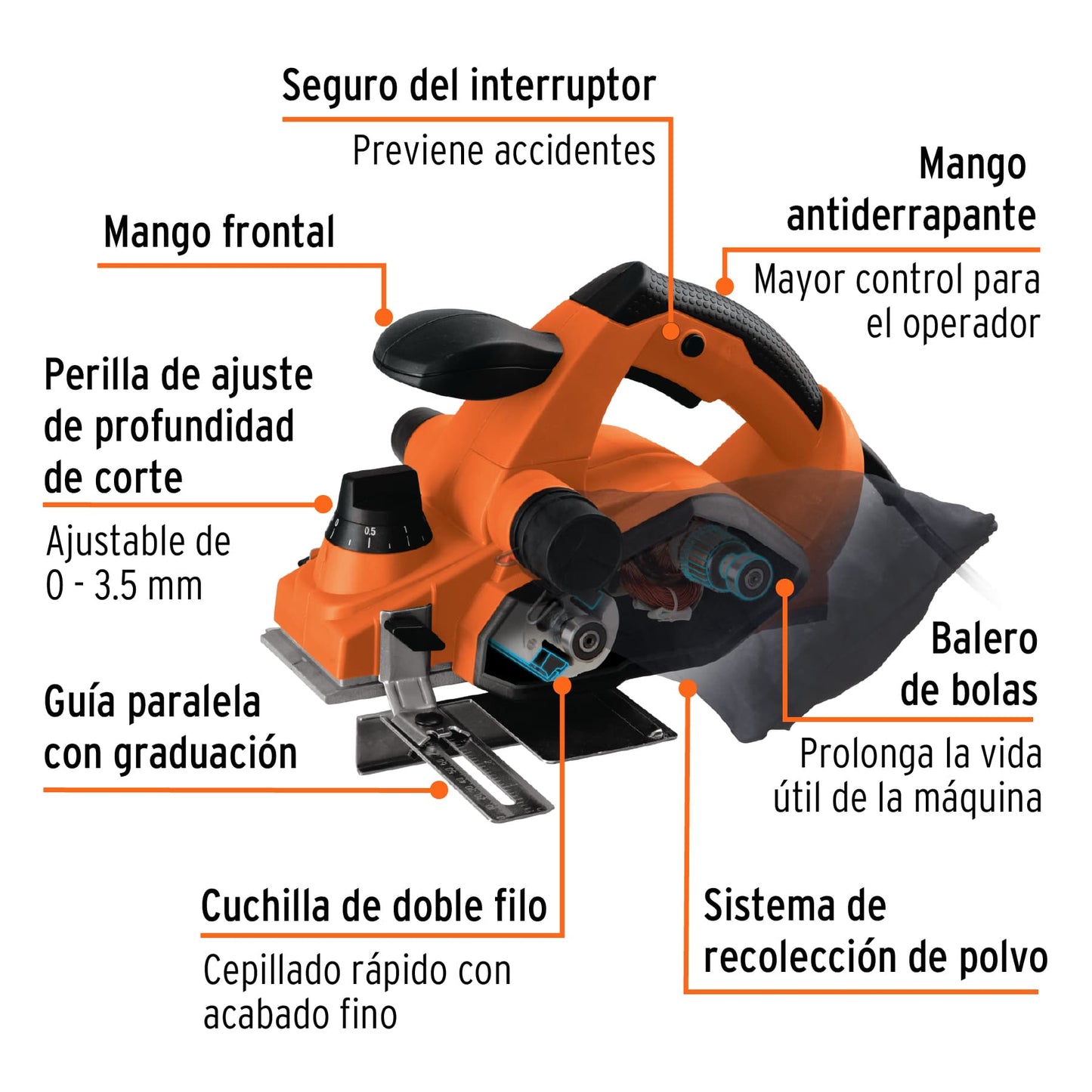 Cepillo eléctrico 3 1/4 pulg, 850 W