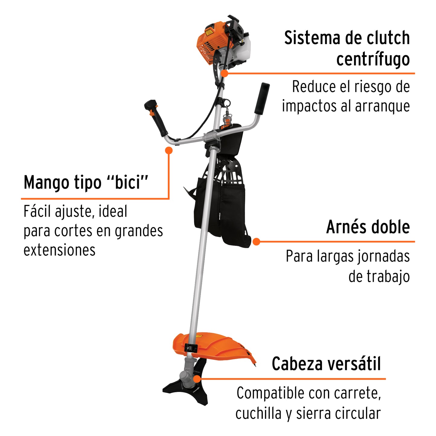 Desmalezadora a gasolina, mango tipo bici, 63 cc