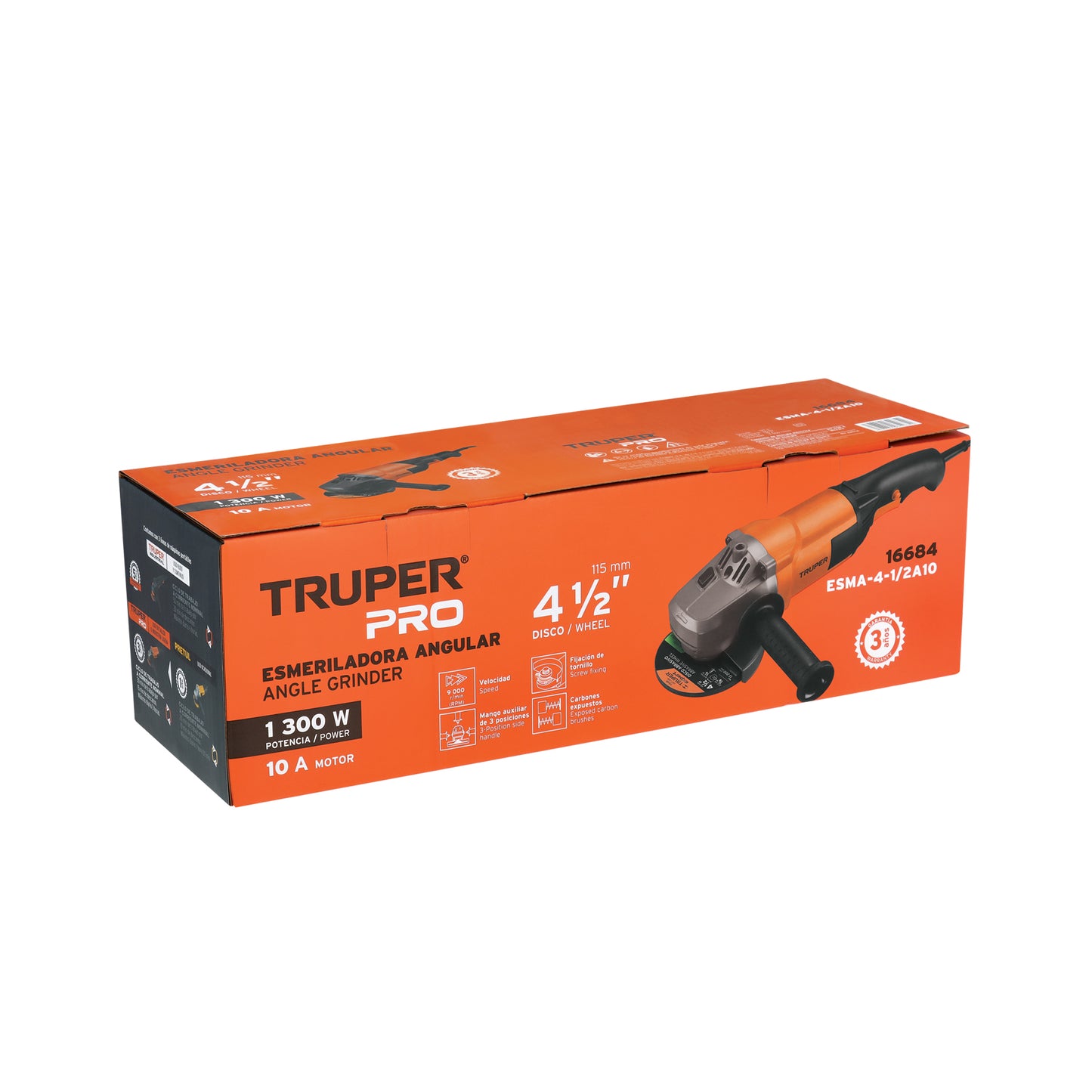 Esmeriladora 4 1/2 pulg, 1,300 W truper pro