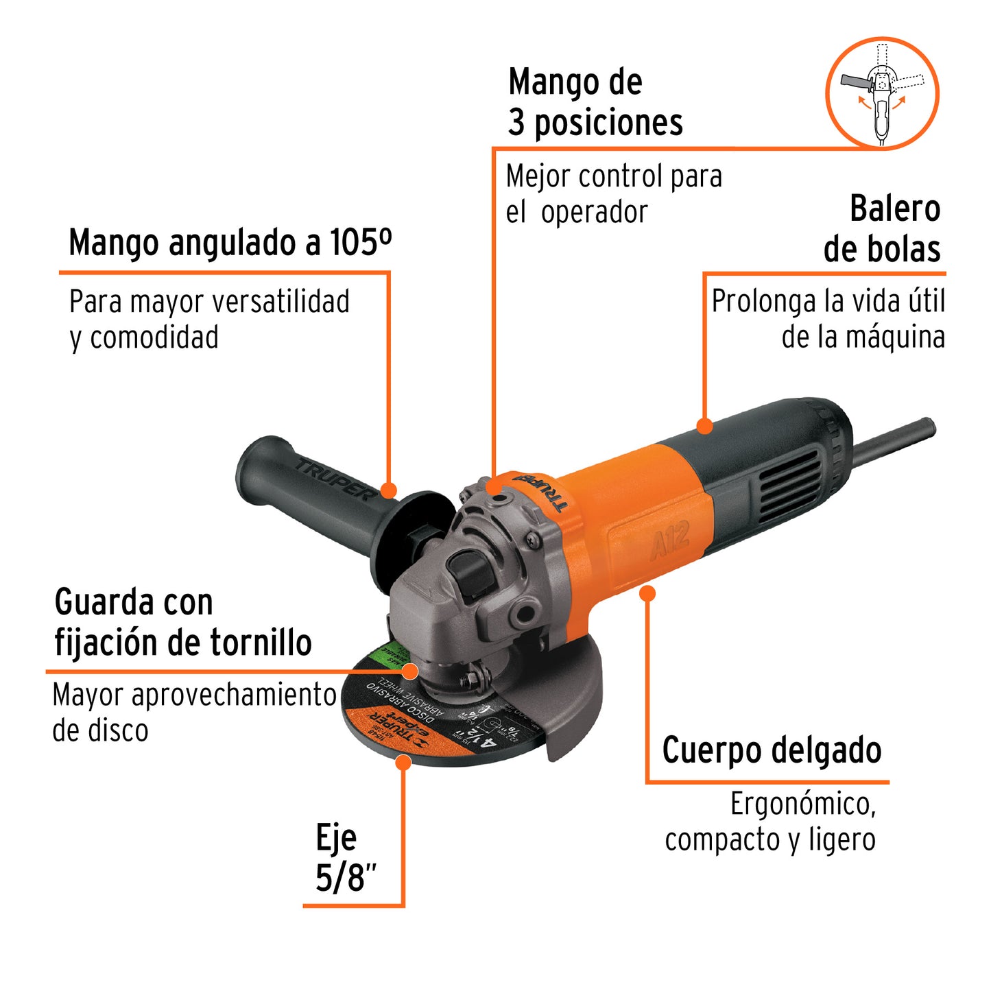 Esmeriladora 4 1/2 pulg, 700 W truper pro