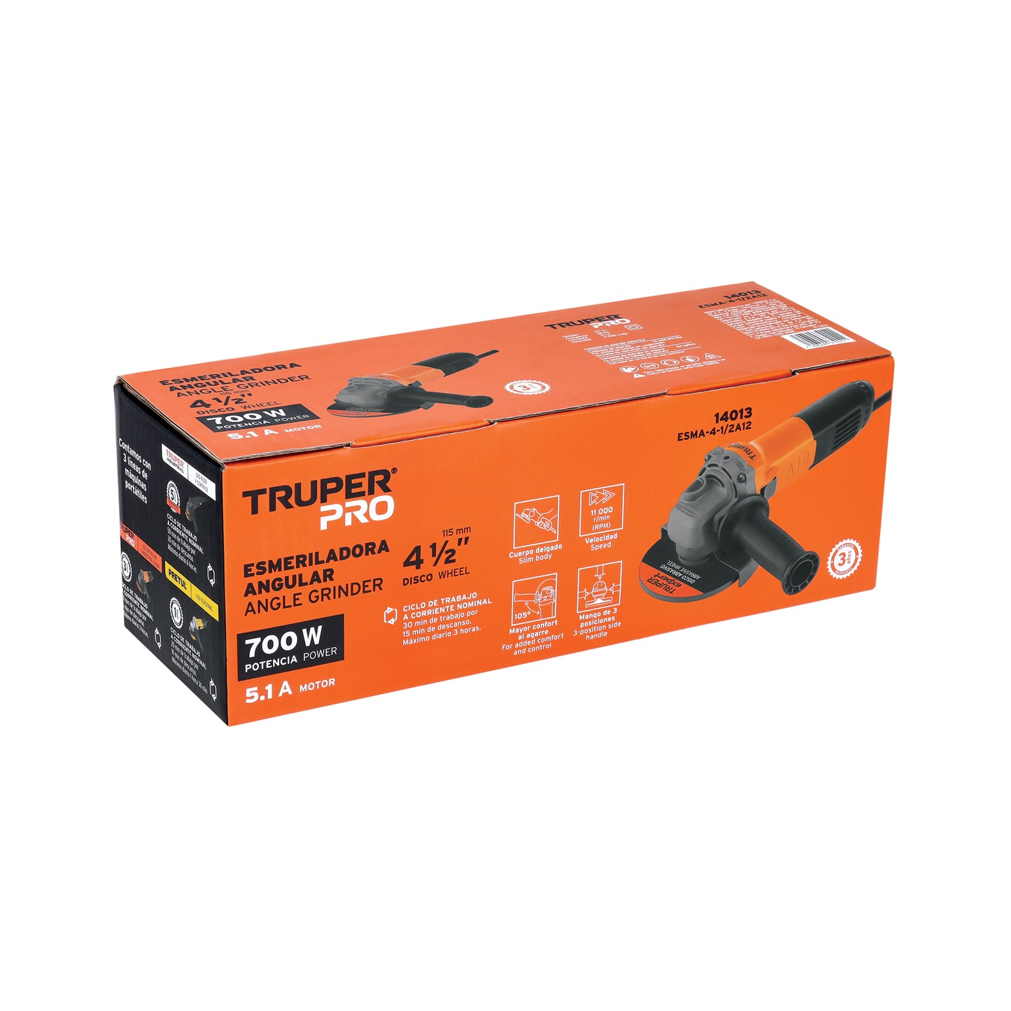 Esmeriladora 4 1/2 pulg, 700 W truper pro