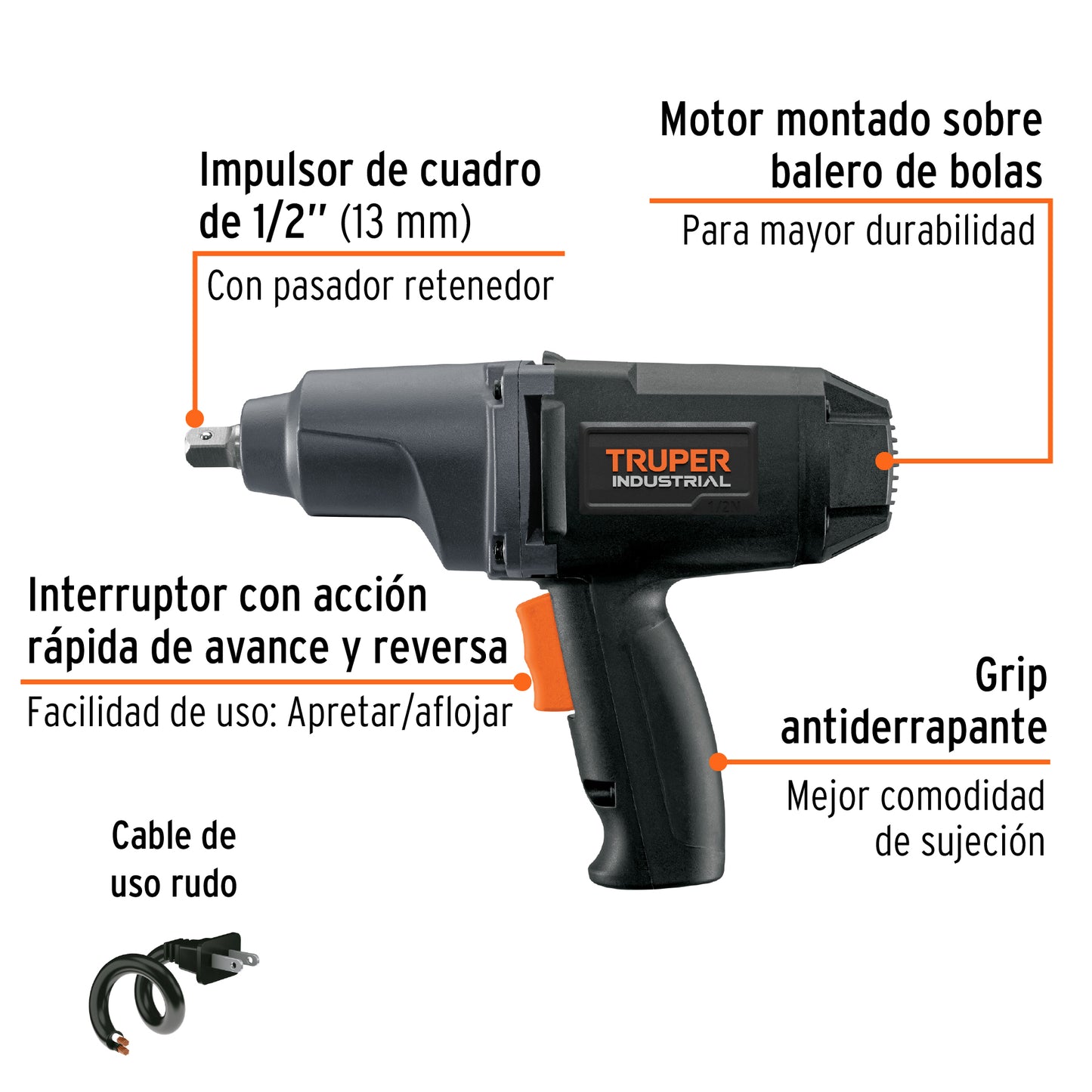 Llave de impacto 1/2 pulg, 900 W truper idustrial