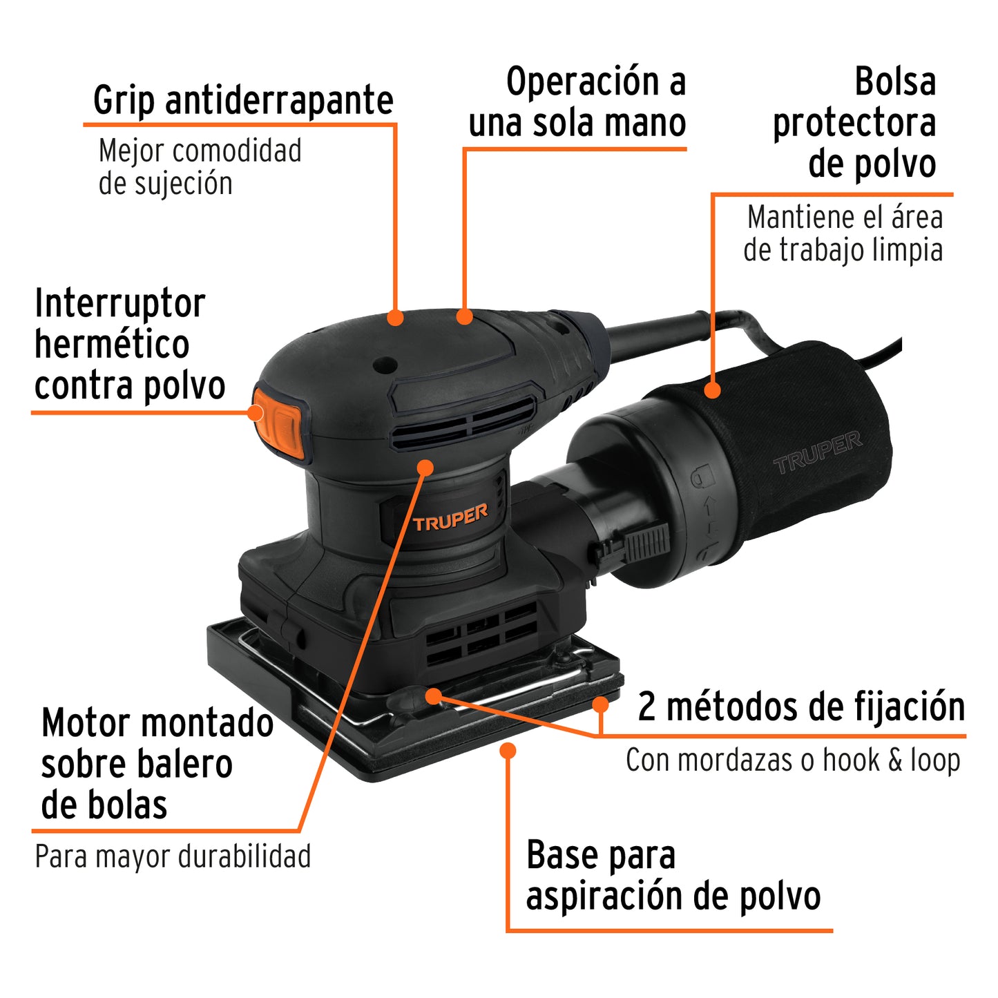 Lijadora orbital 1/4 de hoja, 300 W truper industrial