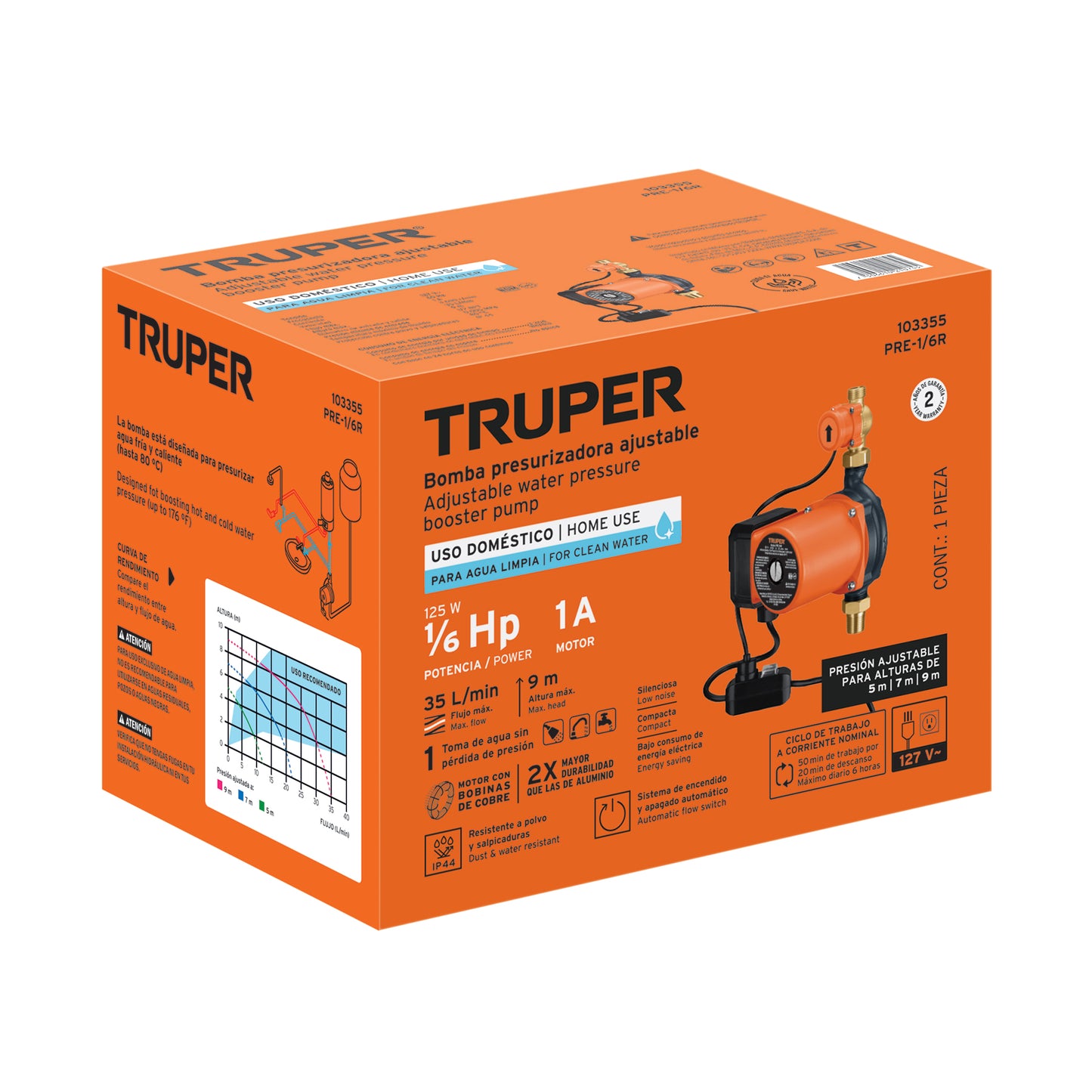 Bomba presurizadora 1/6 HP, con sensor regulable, TRUPER
