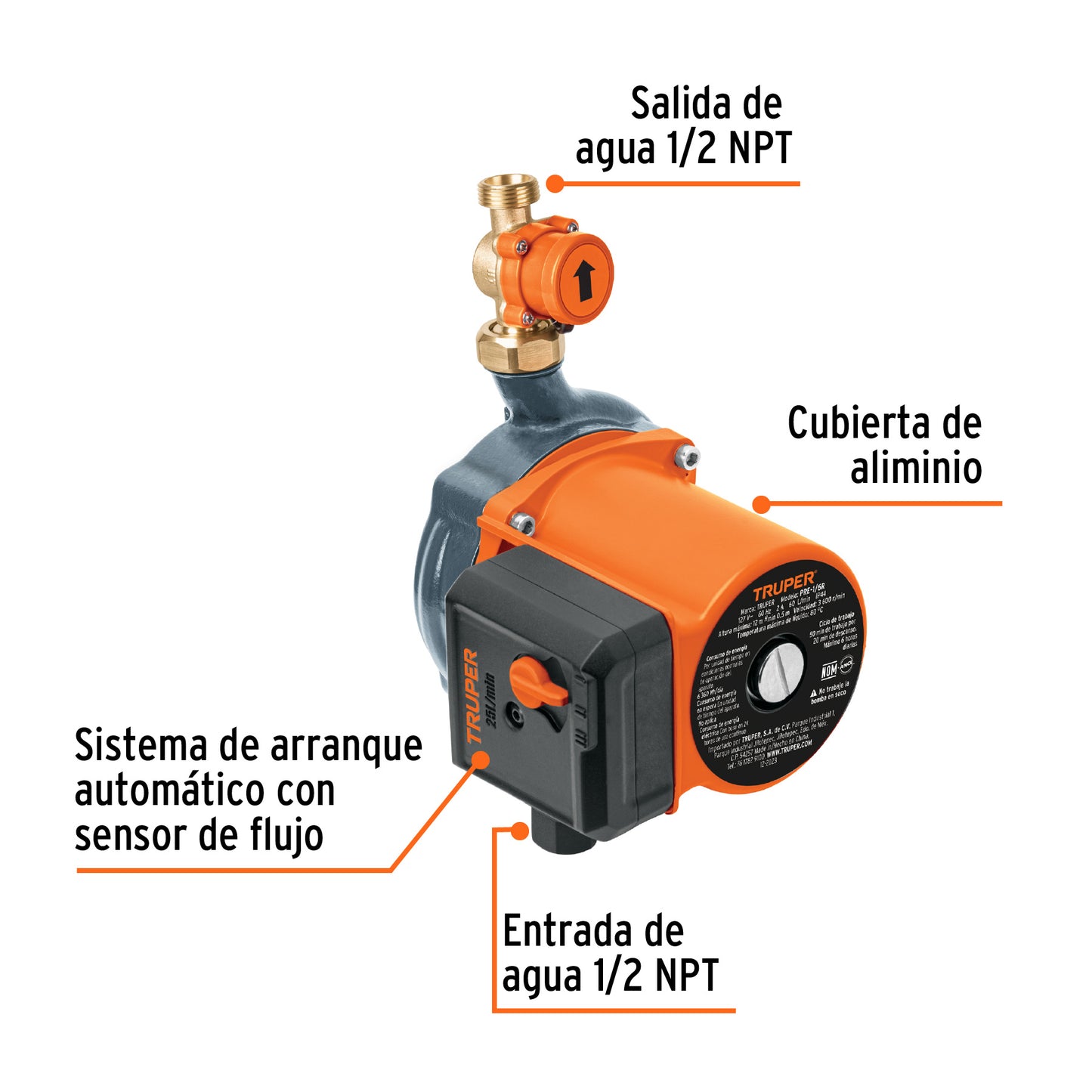 Bomba presurizadora 1/6 HP, con sensor regulable, TRUPER