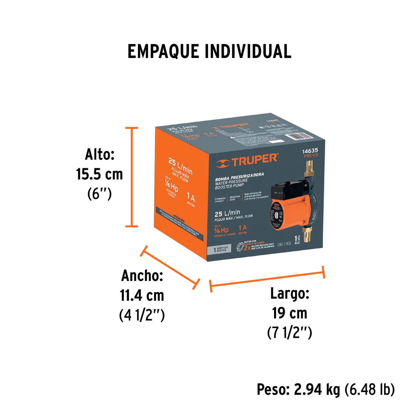 Bomba presurizadora 1/6 HP, TRUPER