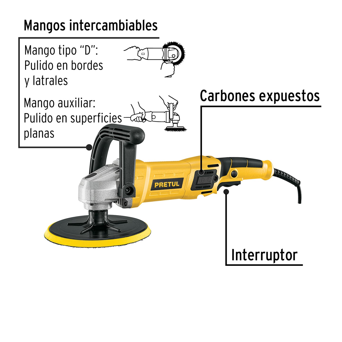Pulidora rotativa 7 pulg, 1,200 W pretul