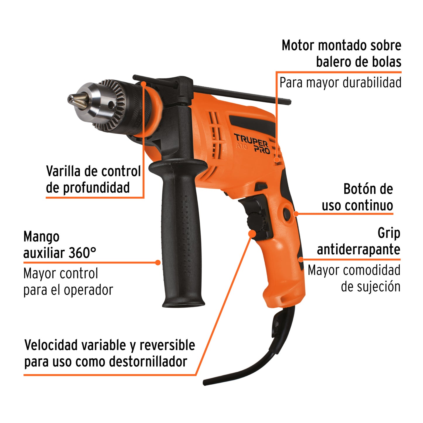 Rotomartillo 600 W, 1/2 pulg truper pro