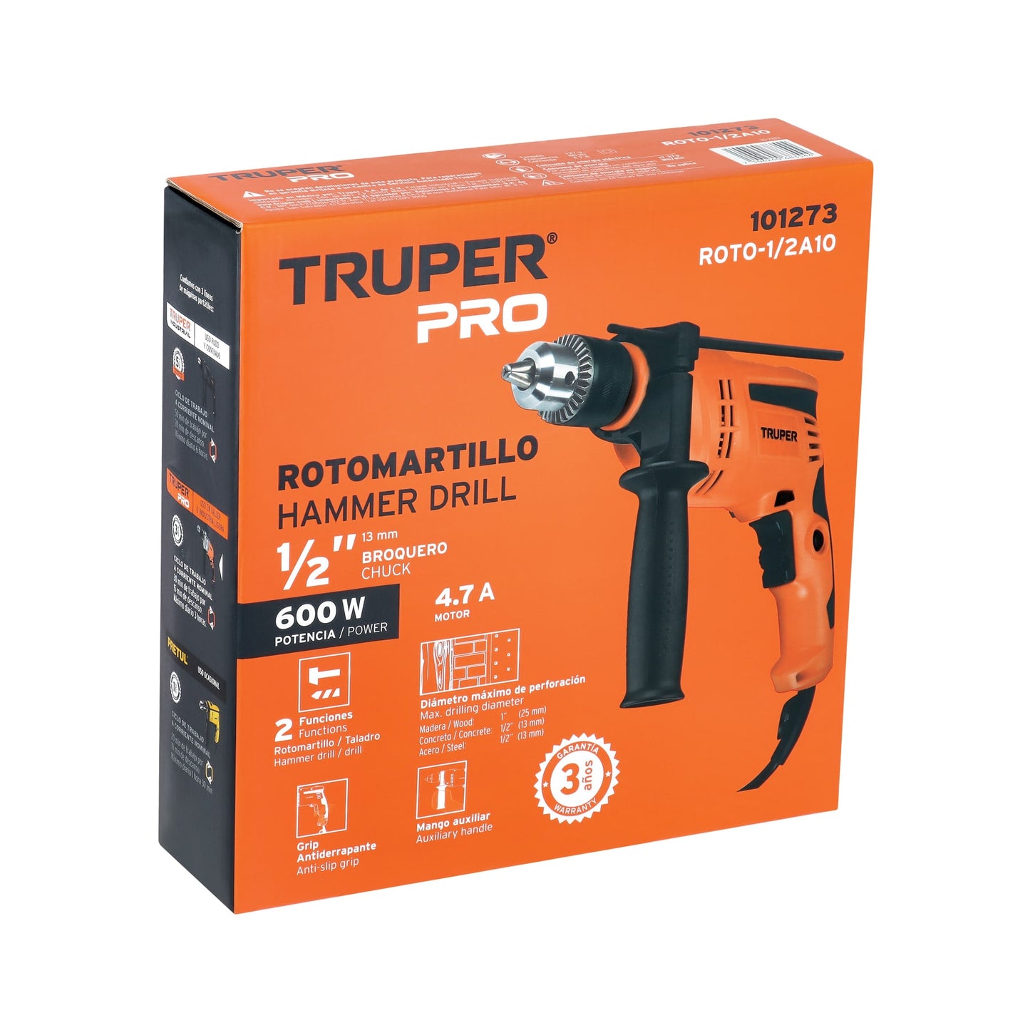 Rotomartillo 600 W, 1/2 pulg truper pro