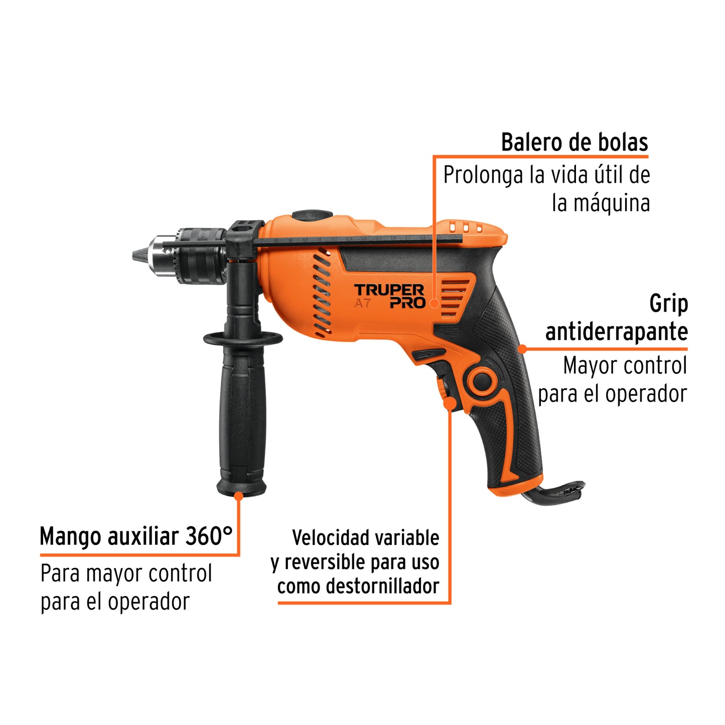 Rotomartillo 650 W, 1/2 pulg truper pro