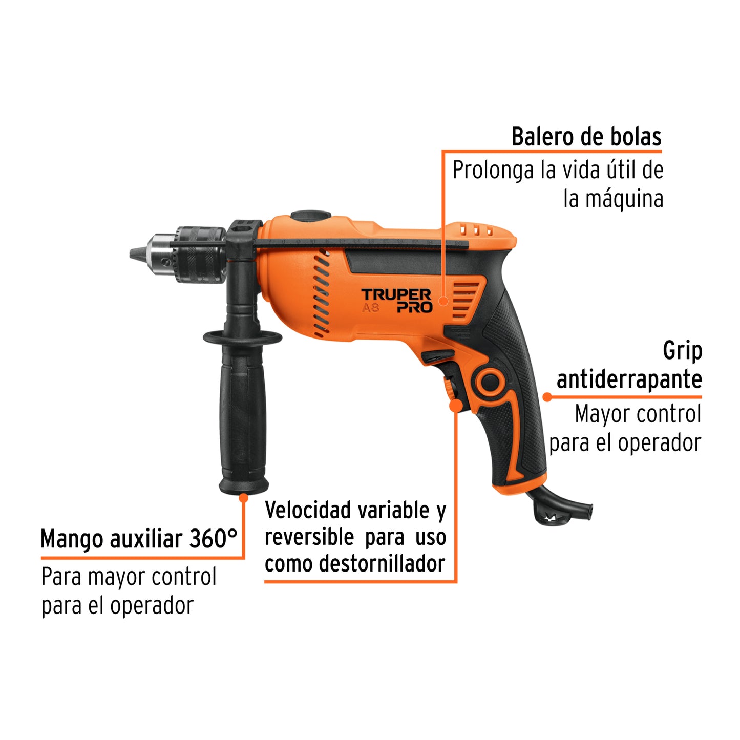 Rotomartillo 750 W, 1/2 pulg truper pro