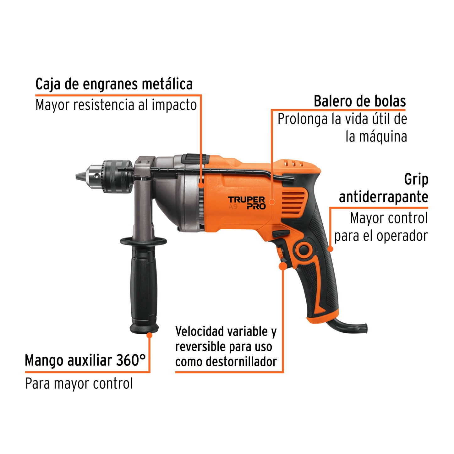Rotomartillo 850 W, 1/2 pulg truper pro