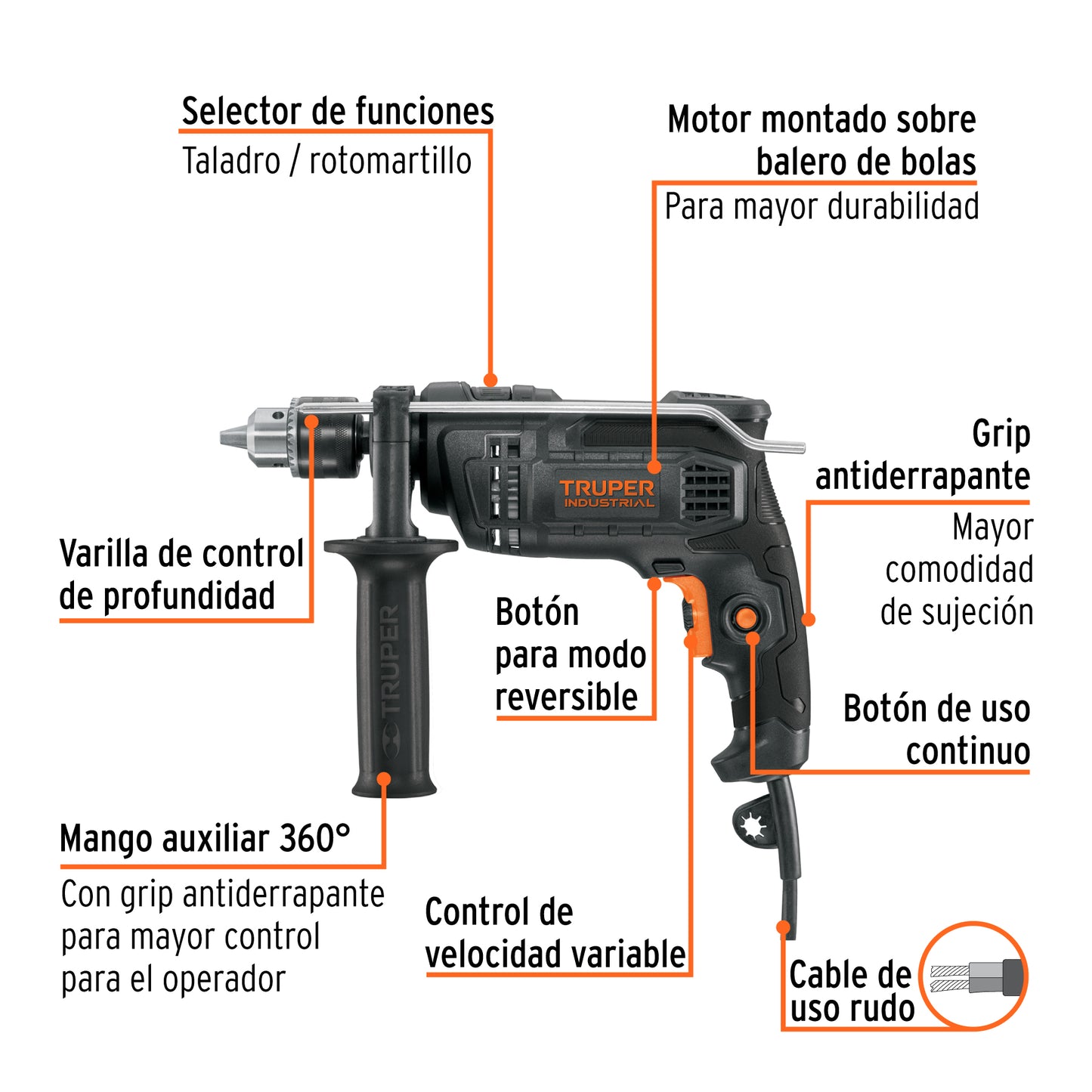 Rotomartillo 700 W, 1/2 pulg truper industrial