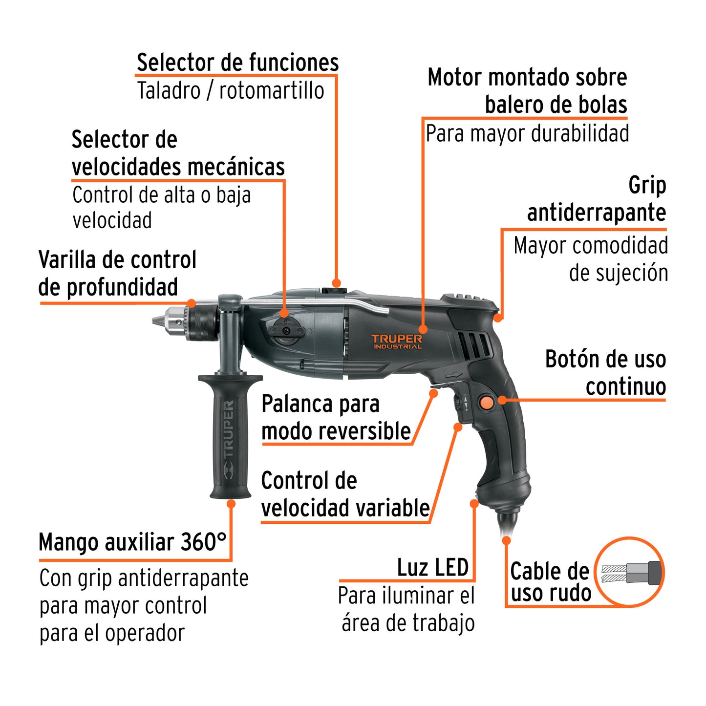 Rotomartillo 1,200 W, 1/2 pulg truper industrial