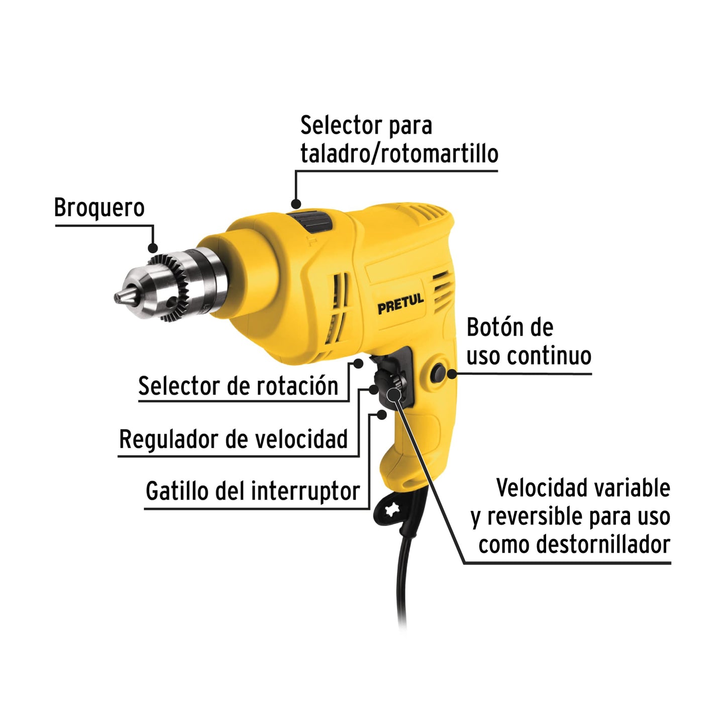 Rotomartillo 550 W, 3/8 pulg pretul