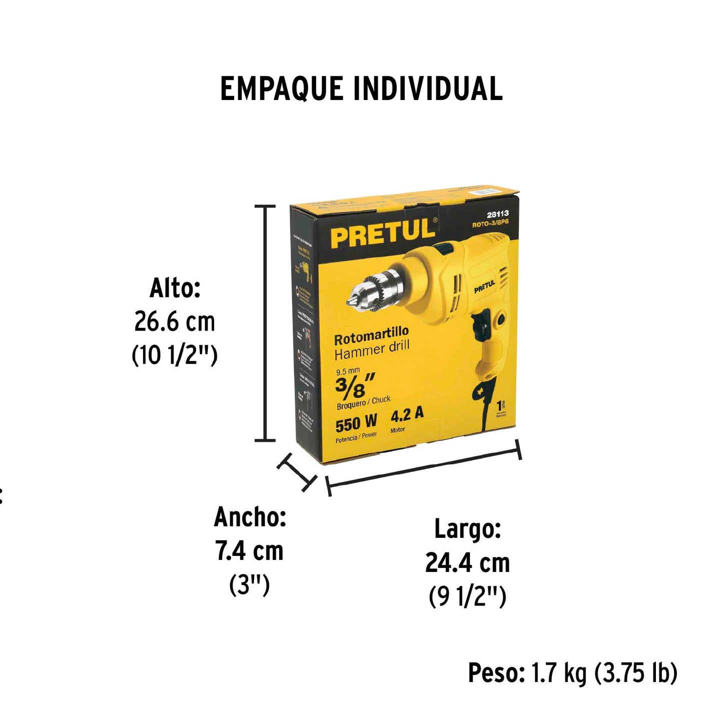 Rotomartillo 550 W, 3/8 pulg pretul