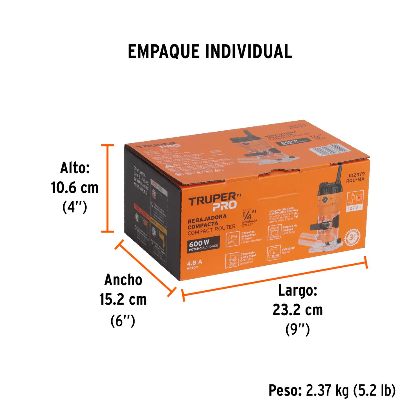 Router compacto (rebajadora), 600 W truper pro