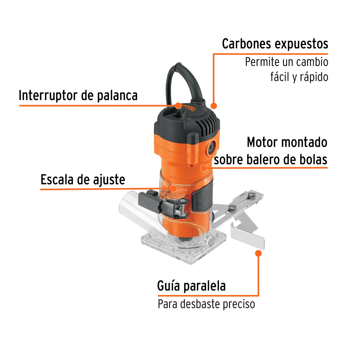 Router compacto (rebajadora), 600 W truper pro