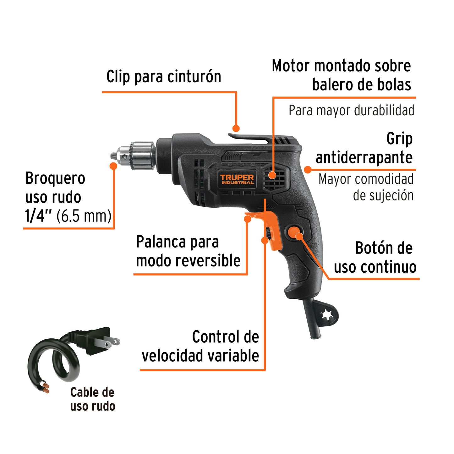 Taladro 380 W, 1/4 pulg truper industrial