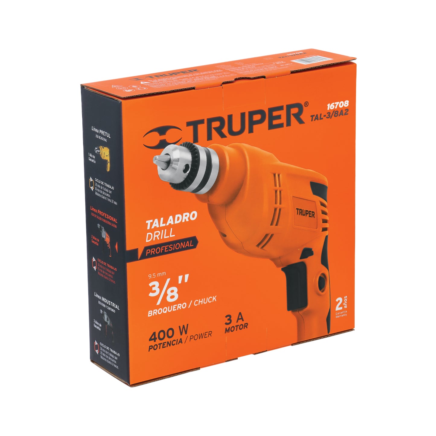 Taladro 400 W, 3/8 pulg truper pro