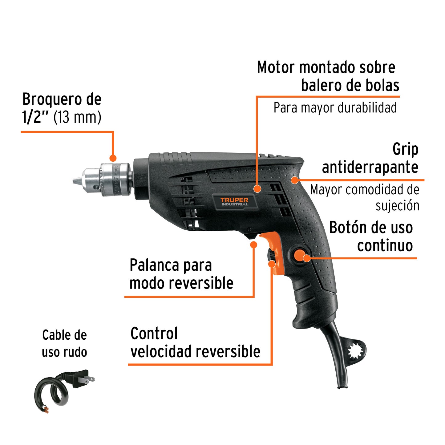 Taladro 450 W, 3/8 pulg truper industrial
